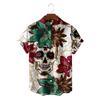 Kurzarm Hawaiihemd 1D-Druck Rosen- und Totenkopfmuster bequemes trendiges Oberteil