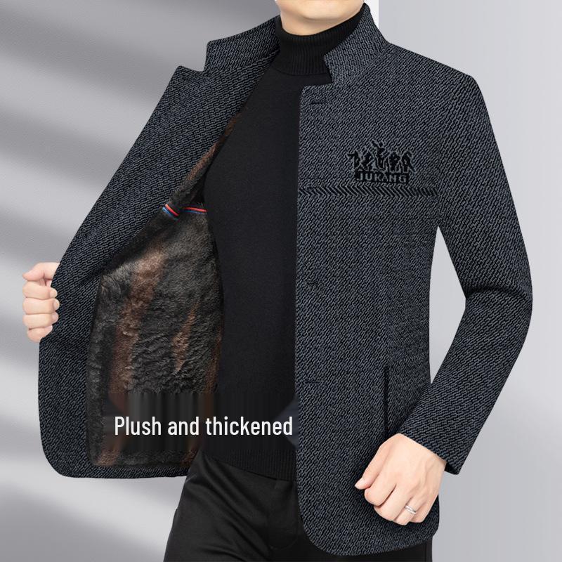 2024 Autumn/Winter Men's Wool Coat: Business Casual Stand Collar for Middle-Aged Dads
