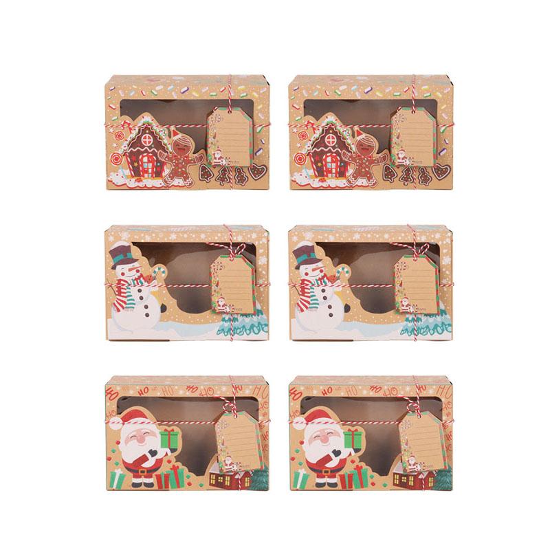 6/12 Weihnachtssüßigkeiten-Keksboxen Geschenkbox Kraft mit Fenster Feiertags-Leckerli-Box Verpackungsbox Weihnachtsmann Schneemann Weihnachten Geschenkbeutel Noel
