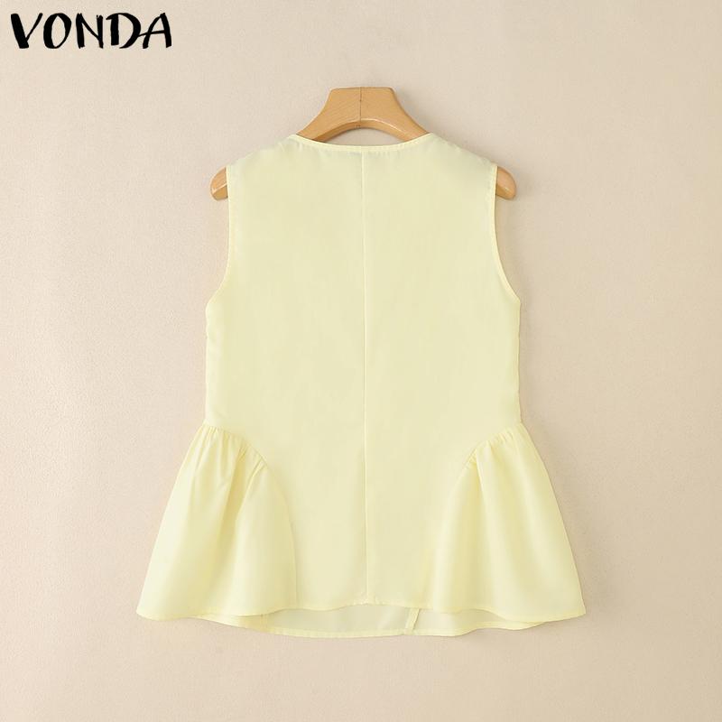 VONDA Women Summer Sleeveless Solid Color Casual Tank Tops