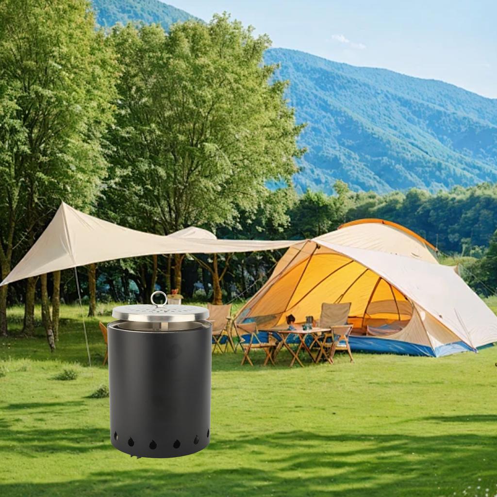 Windproof Wood Stove Outdoor Tabletop Fire Pit with Stand for Backpacking Hiking Traveling Black