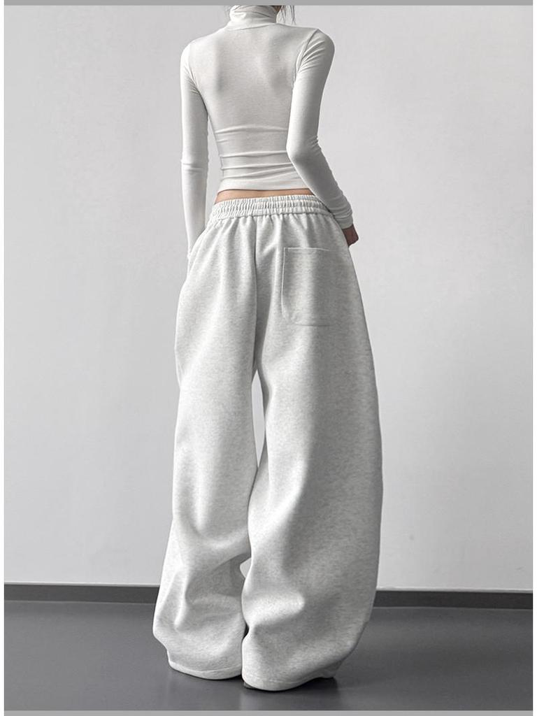 2026 Fall/Winter Red High-Waisted Wide-Leg Women's Sweatpants - Slimming, Casual, Sporty, with Drawstring, Long and Loose Fit.