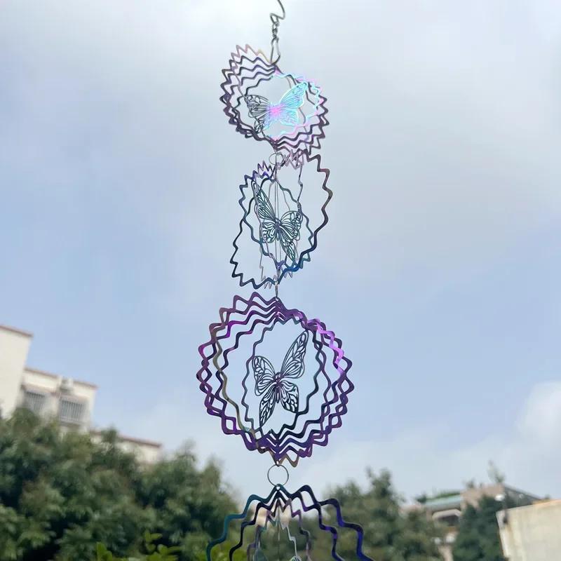 Wind Spinner Mandala Ornament 3D Sliver Metal Geometric Pattern Hanging Chimes Spinners Kinetic Outdoor Garden Yard Indoor Décor