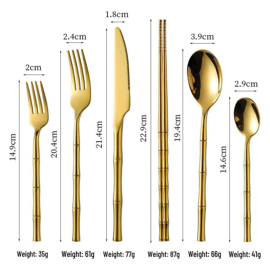 304 Stainless Steel Bamboo Joint Cutlery Set: Steak Knife, Dinner Fork, Dessert Spoon, Chopsticks - Elegant Gift for Hotels & Boutiques