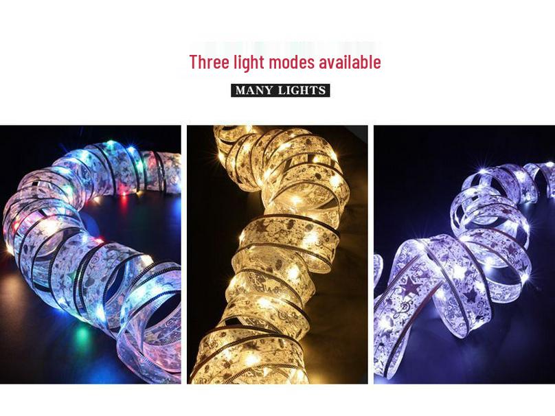 Holiday Ribbon LED String Lights & Tree Ornaments - Set of Christmas Balls and Light Strip 