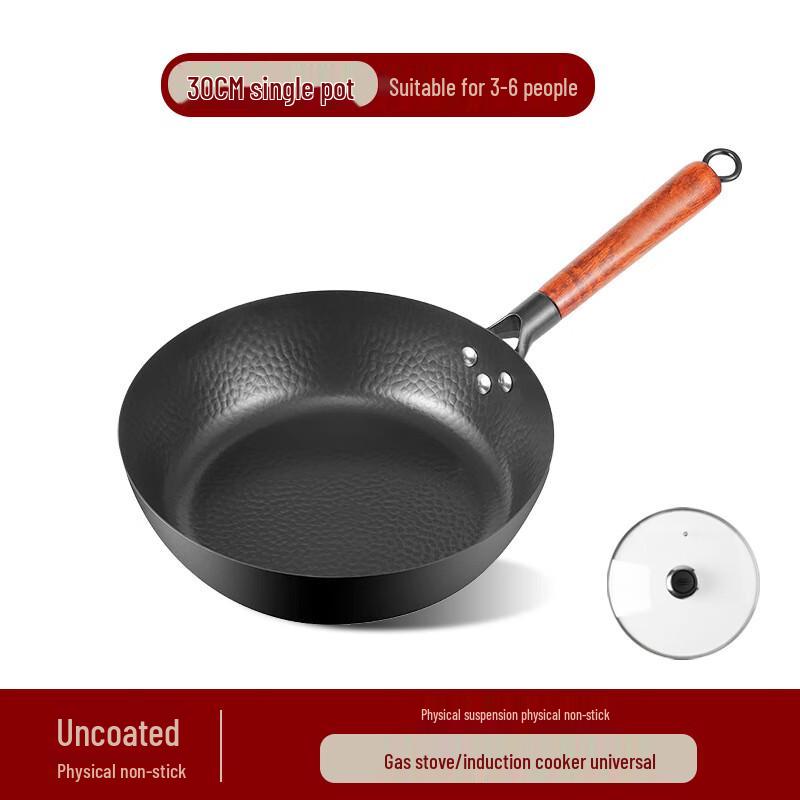 Mr. Jane 30CM Refined Iron Deep Frying Pan with Glass Lid