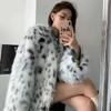 Damen Faux-Fuchsfell-Print Mantel Dick Warm Mittellang Oberbekleidung Süß Schick Stil