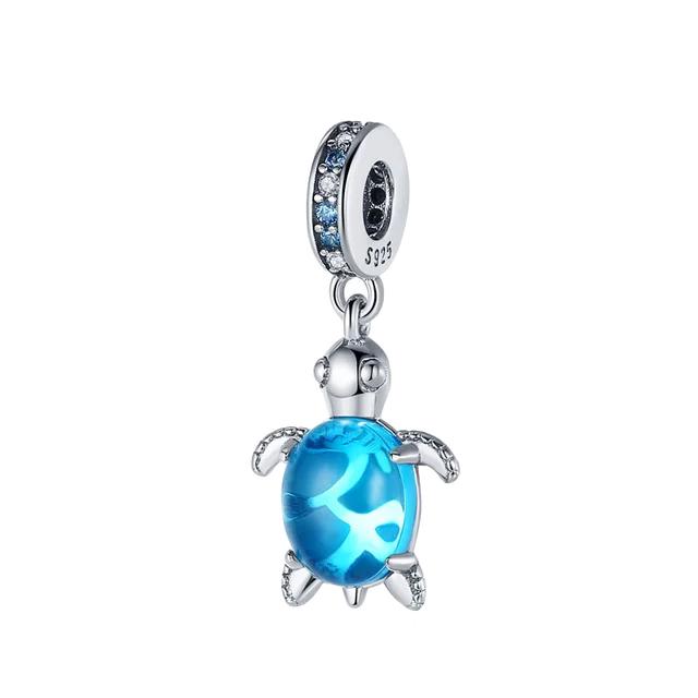 FitNew Original Bracelets 100% 925 Sterling Silver Oecan Blue Sea Turtle Starfish Mermaid Charms Beads DIY Jewelry Making