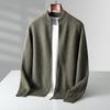 100% Merino Wool Men's Warm Sweater Mock Collar Thickened Zippered Cardigan Autumn Winter New Cashmere Knitted Long Sleeve Tops