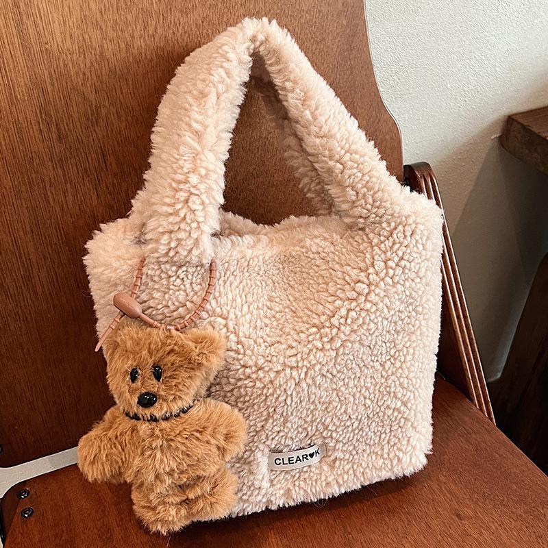 Fashionable Furry Crossbody Bag, Plush Bucket Bag, Hand-held Small Handbag