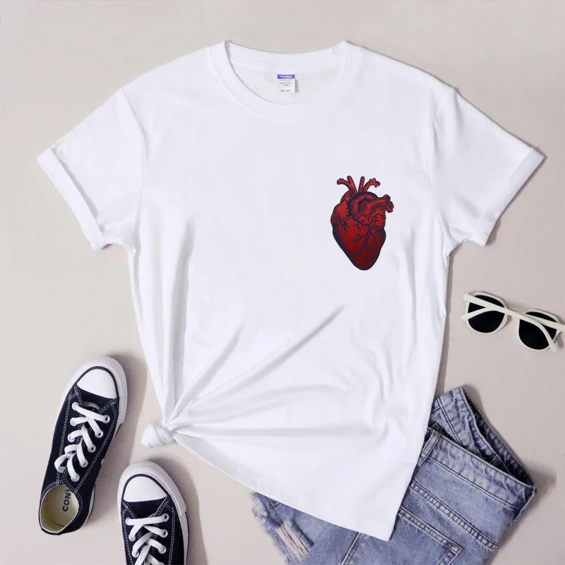 Anatomical Heart Pocket Print T Shirt Women Hipster Nurse Cardiology Tshirt Streetwear Aesthetic Anatomy Graphic Tees Tops 5XL M
