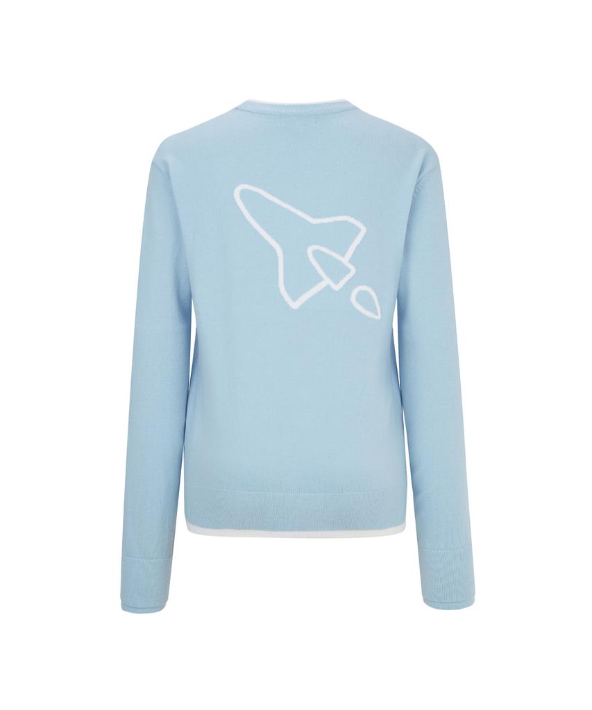 Antomas Spaceship Double Sleeve Round Neck Knit Women'S - Sky Blue