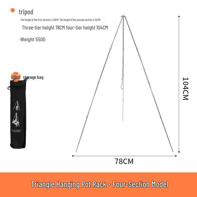 

Portable Aluminum Alloy Campfire Tripod Stand, 4-Section, for Outdoor Hanging Pot Cooking