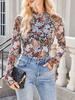 Turtleneck Long Sleeve Lace Floral Mesh Undershirt Top Women's