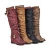 Women's Slip-On Wedges Knee Bare Boots Square Heel Casual Middle Booties