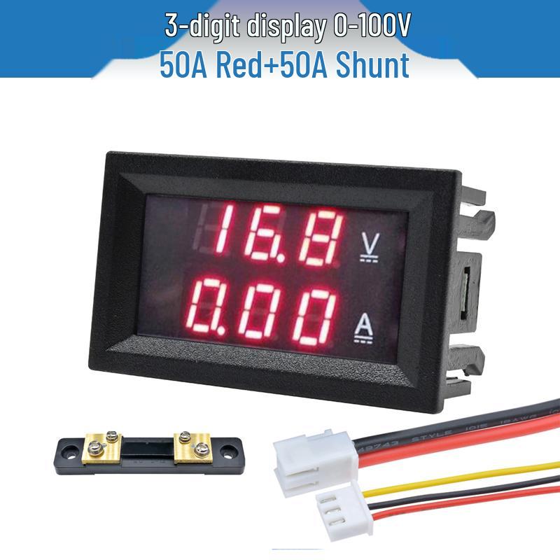 Digital LED DC Current Voltage Meter, Dual Display: 0-100V/200V, 10A/50A/100A Ammeter