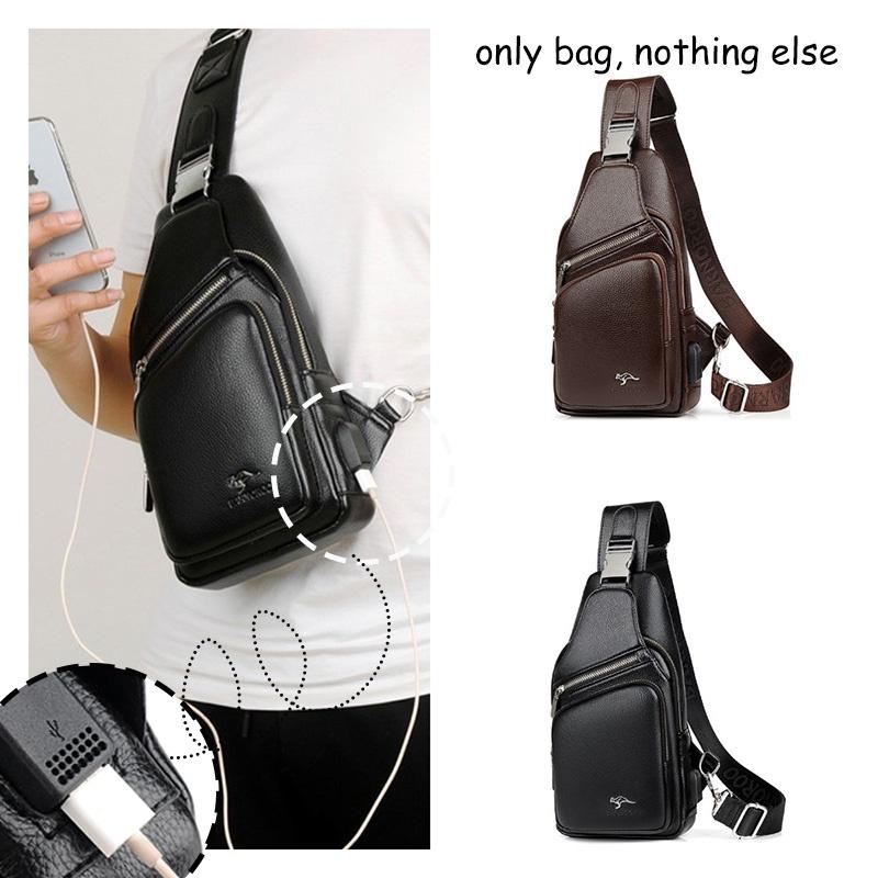 Barnoroo New Men's Casual Chest Bag Fashionable Crossbody Bag With Usb Port Trendy Men's Bag