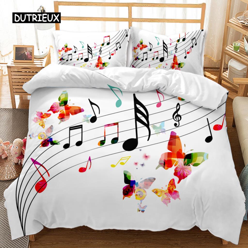 Music Series Comforter Cover Collection Rainbow Music Notes Tie Dye Sleep Bedding Collection Musical Party Double Size Queen Dimension King Size Size