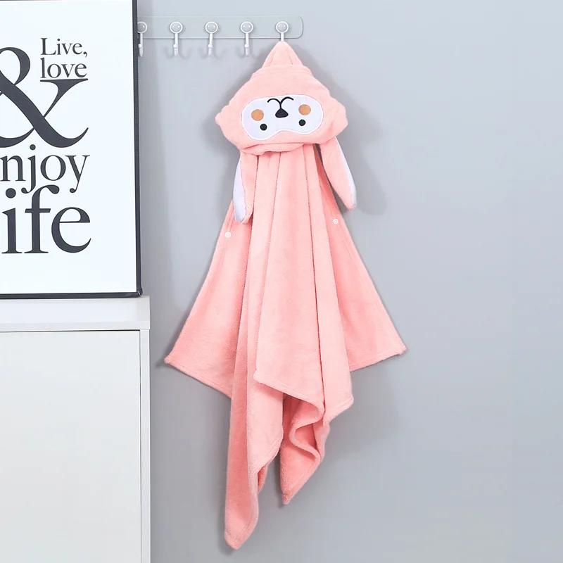 Bebek Yenidoğan Banyo Havlusu Kapşonlu Mercan Polar Su Emici Bornoz Kundak Banyo Havluları Banyo Yumuşak Battaniye Karikatür Hayvanlar