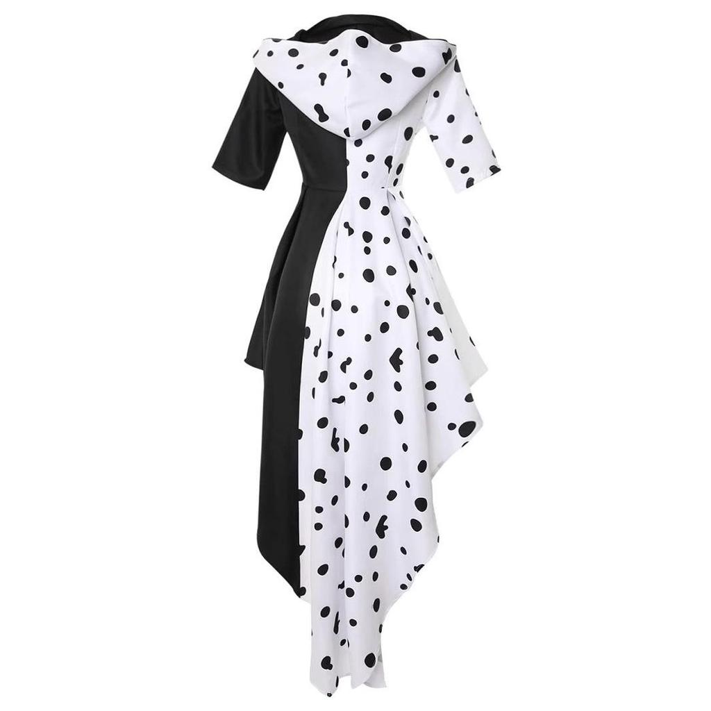 Cruella de Vil 101 Dalmatians Halloween Long Sleeve Cosplay Dress