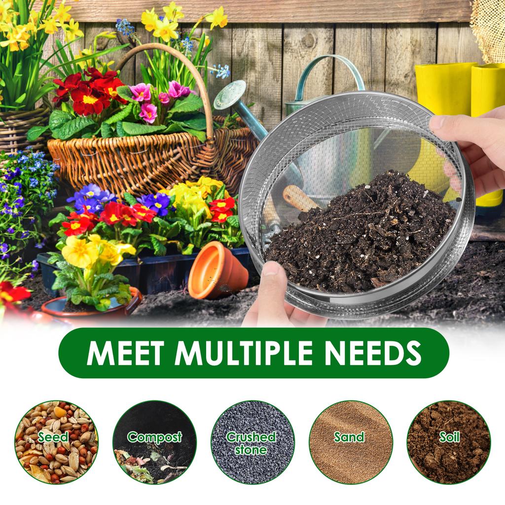 3Pcs Garden Soil Sieve Stainless Steel Rice Fine Wire Mesh Strainer Handheld Kitchen Strainers Round Flour Baking Sieve