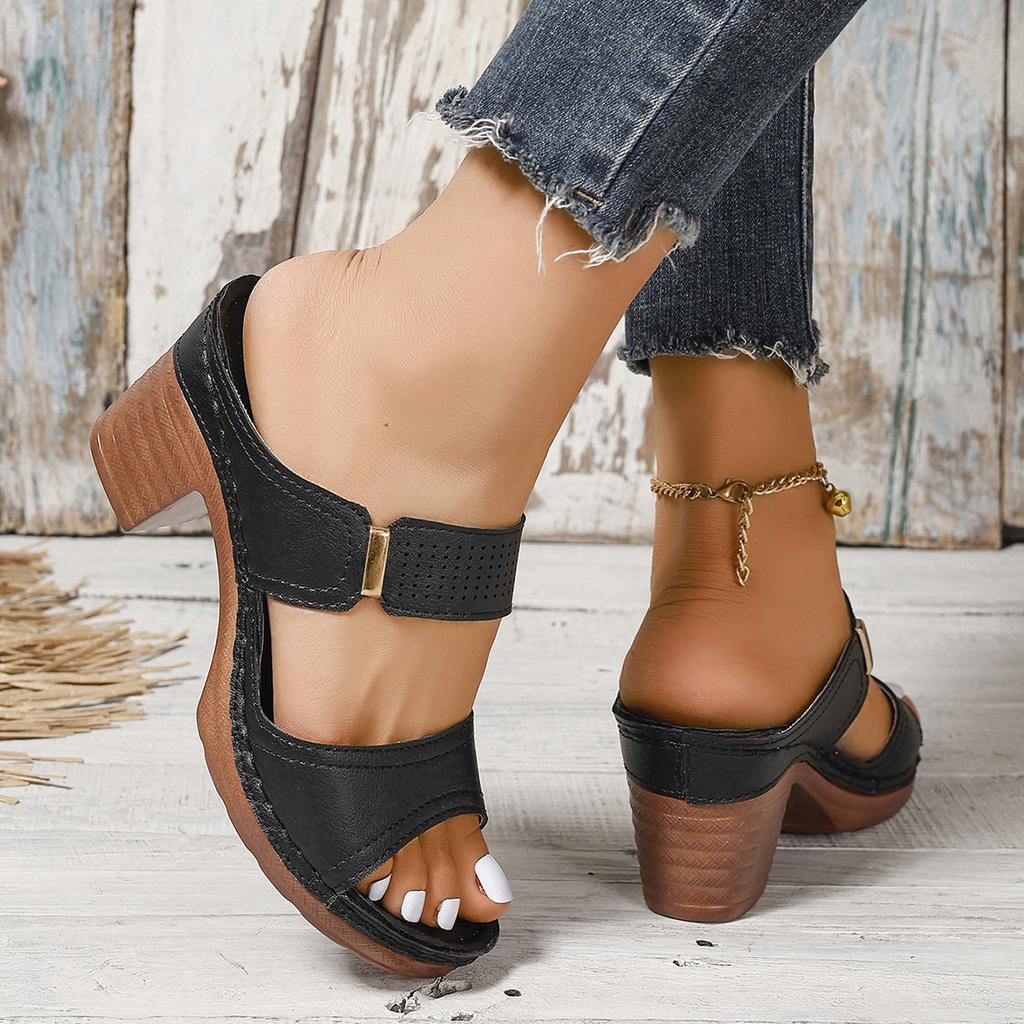 Women's Summer Flip Flops Comfort Platform Slippers Chunky High Heels Women's Sandals Slip-On Roman Slides Black Ladies Shoes