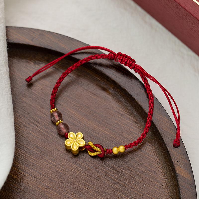 Lucky Peach Blossom Transfer Bead Bracelet for Women Men Handmade Braided Red Rope Adjustable Bracelet Couple Jewelry Gifts