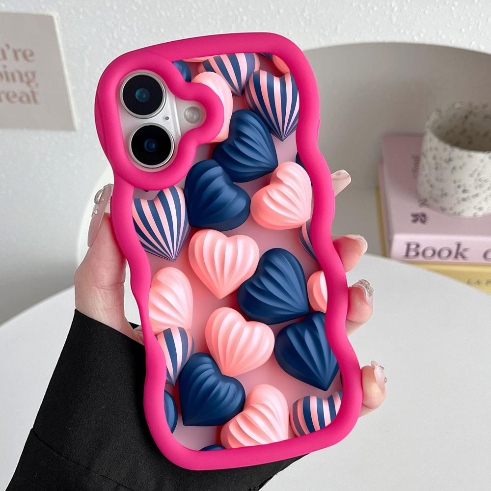 Y2K Glowing Hearts Wavy Edge TPU Mobile Phone Case for iPhone 17 16 15 14 13 12 11 Air Pro Max Plus Colorful Cover