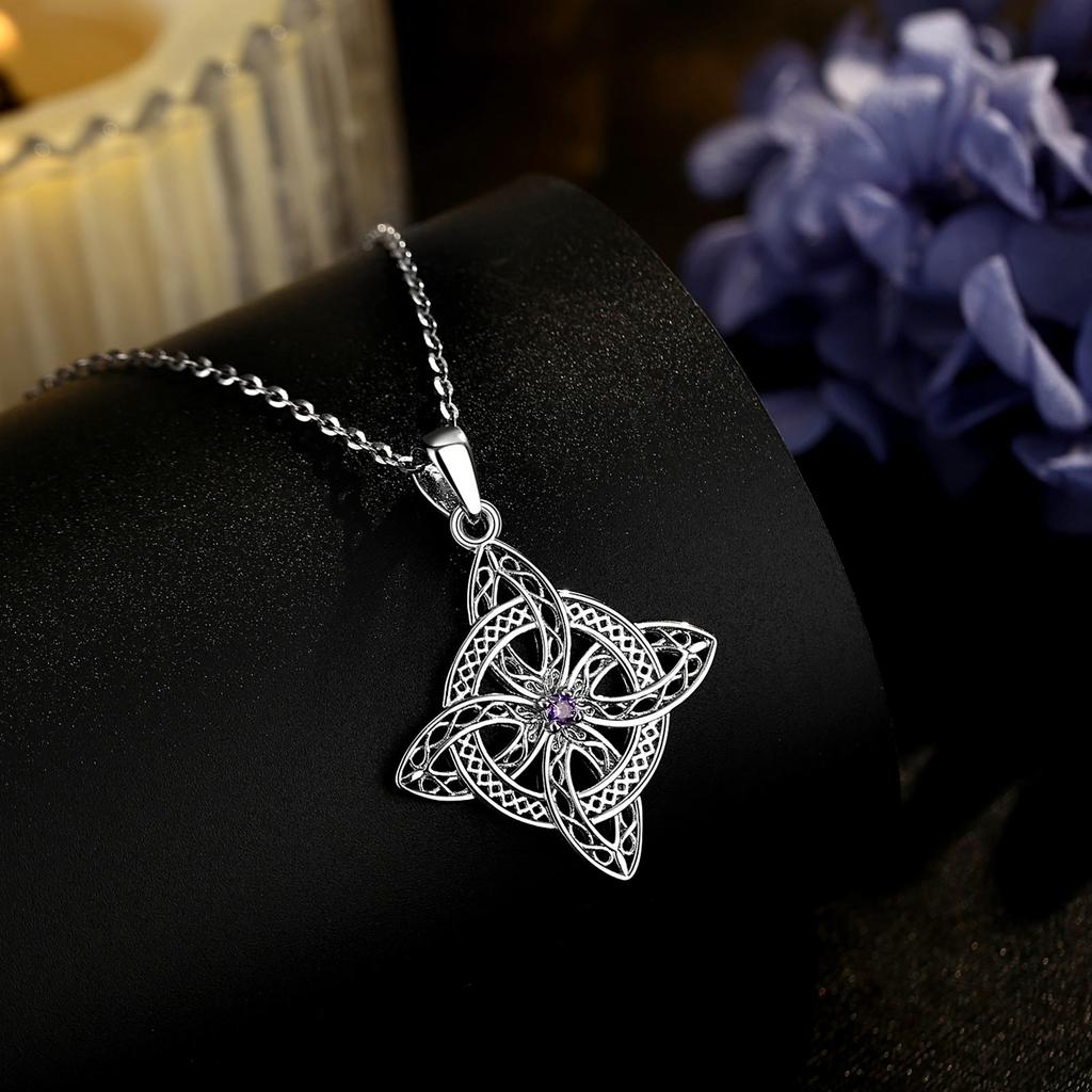 AEONSLOVE Magic Witch Knot Zirconia Pendant Copper Irish Celtic Knot Lucky Amulet Necklace Wicca Pagan Jewelry Gift for Women