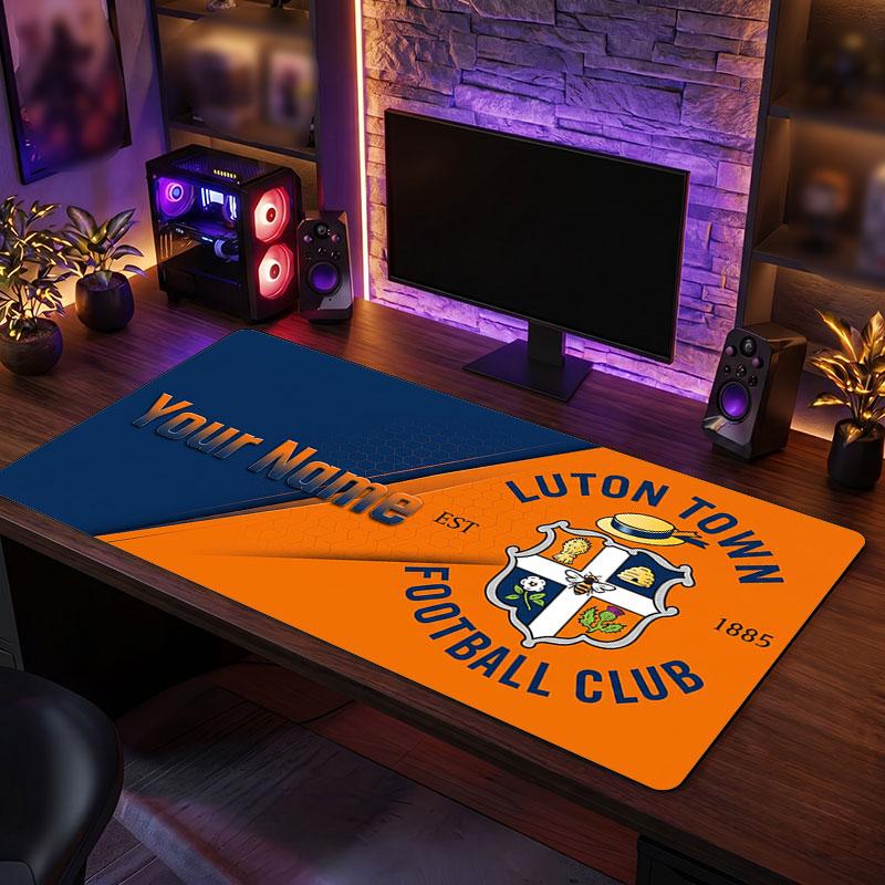 Luton Town Custom Large Mouse Pad, Personalized Name Text Print, Football Logo Non‑Slip Desk Mat Gaming Gift