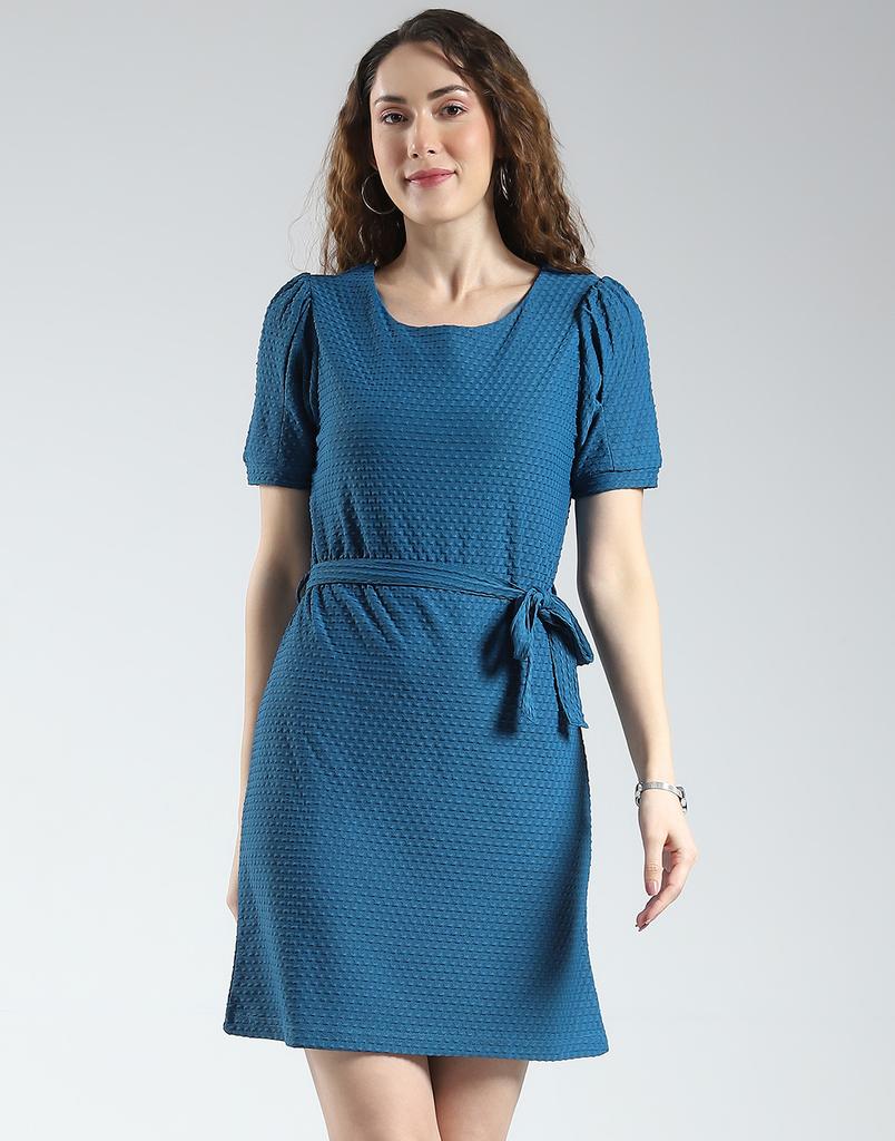 Monte Carlo Women's Blue Round Neck Half Sleeve Dress
