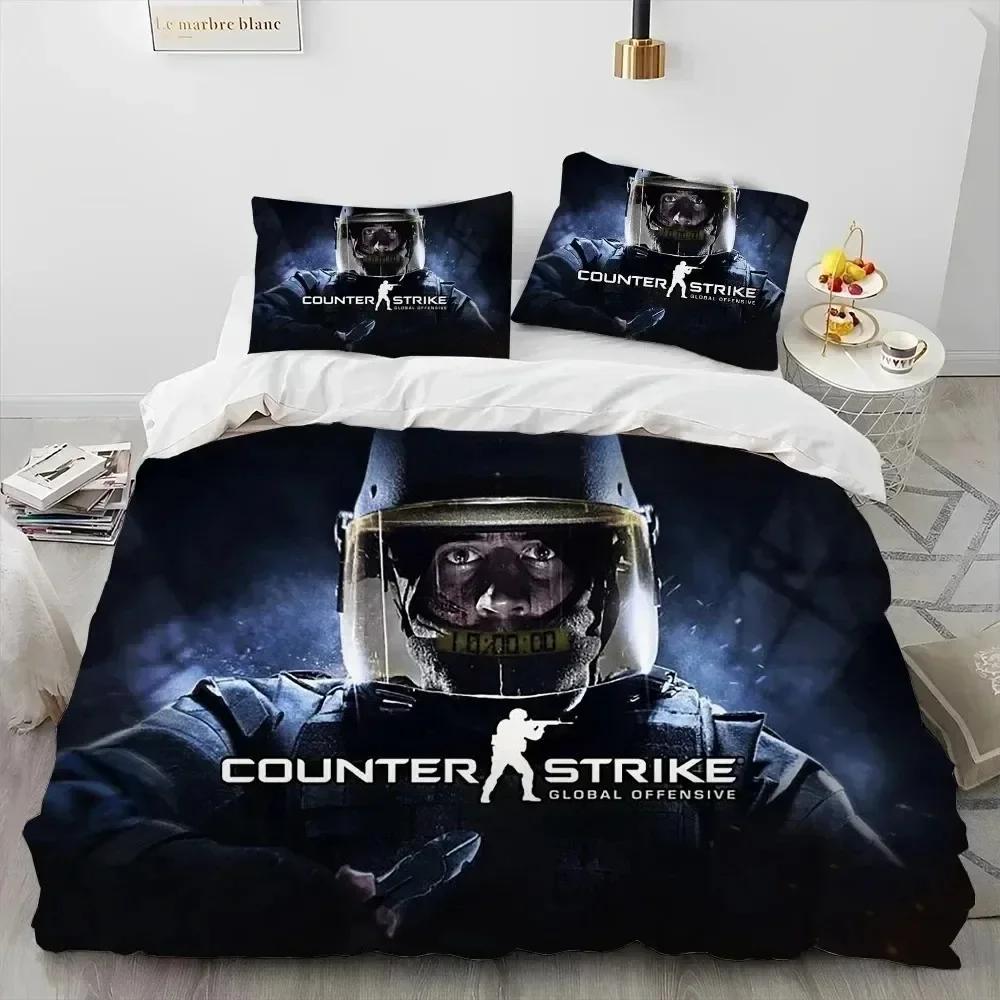 Luxury New 3D Print CS GO Game Gamer Counter Strike Bedding Set Duvet Cover Bed Set Quilt Cover Pillowcase Queen Size Boys Adult