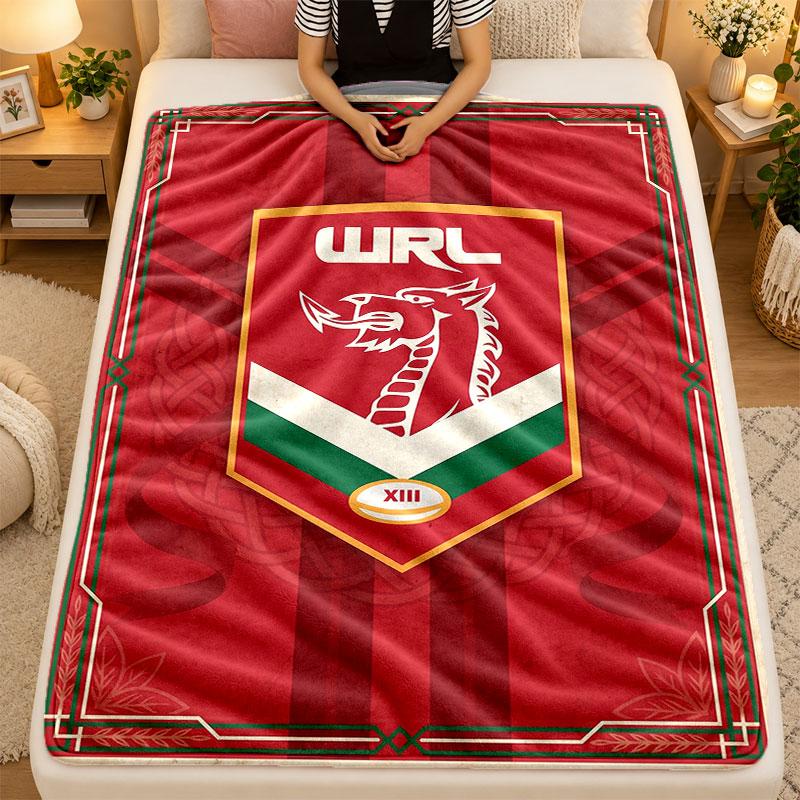 Flannel BlanketWales Rugby Warm Soft Throw Blanket for Indoor Sofa Bed Living Room Use