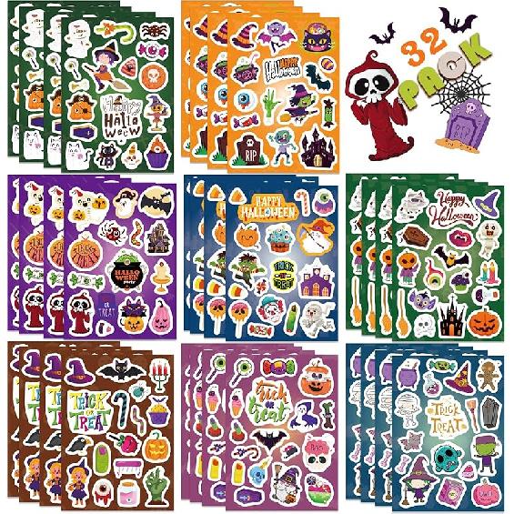 Halloween Face Stickers for Kids & Adults - Cute Party Stickers for Pumpkins & Water Bottles - Horror & Scary Party Favor Supplies 32 Halloween Stickers