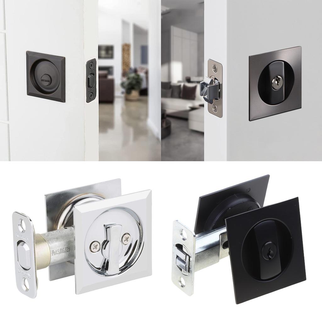 Privacy Pocket Door Lock Square Black Sliding-Door Lock for Barn Contemporary Privacy Square Pocket Door Hardware-Tool