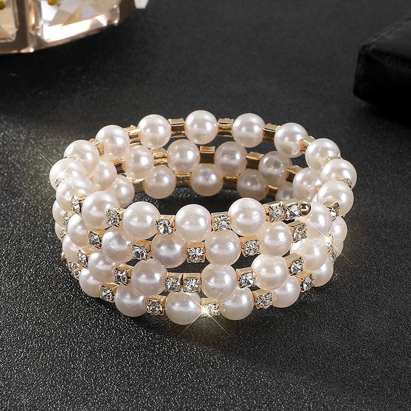 Multilayer Wrapped Pearl Jewelry Bridal Versatile Diamond Set Elastic Pearl Bracelet Bracelet
