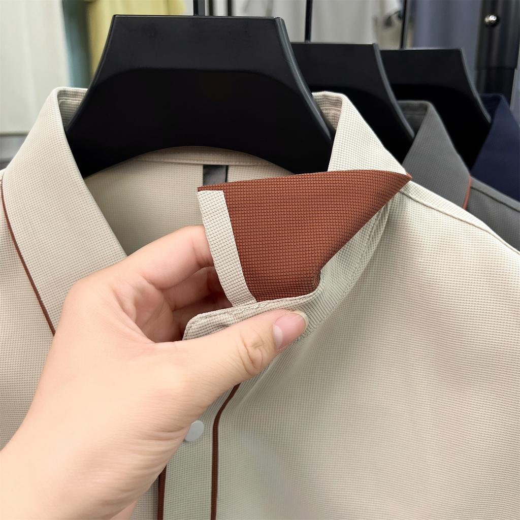 [Top of the Line High Elasticity] Summer Ice Feeling Pearl Floor Hidden Button Men's Casual Polo Shirt