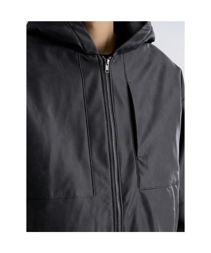 8seconds Faux Leather Hooded Padded Bomber Ash