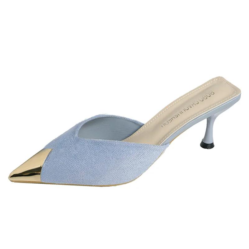 Fashion Pointed Toe Women Slippers Summer Elegant Mid Heels Shoes Fashion Dress Woman Pumps 2025 Trend Brand Casual Cozy Female Sandals