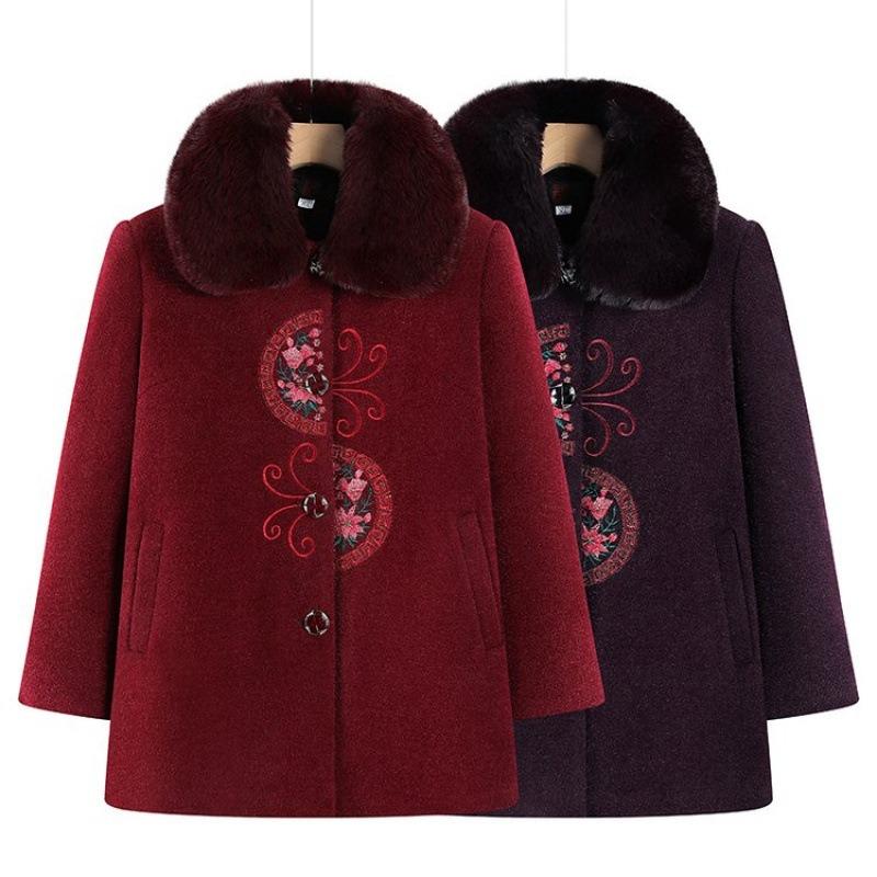 New grandma's autumn and winter woolen coat with fleece to keep warm, old lady's winter coat, mother's clothes