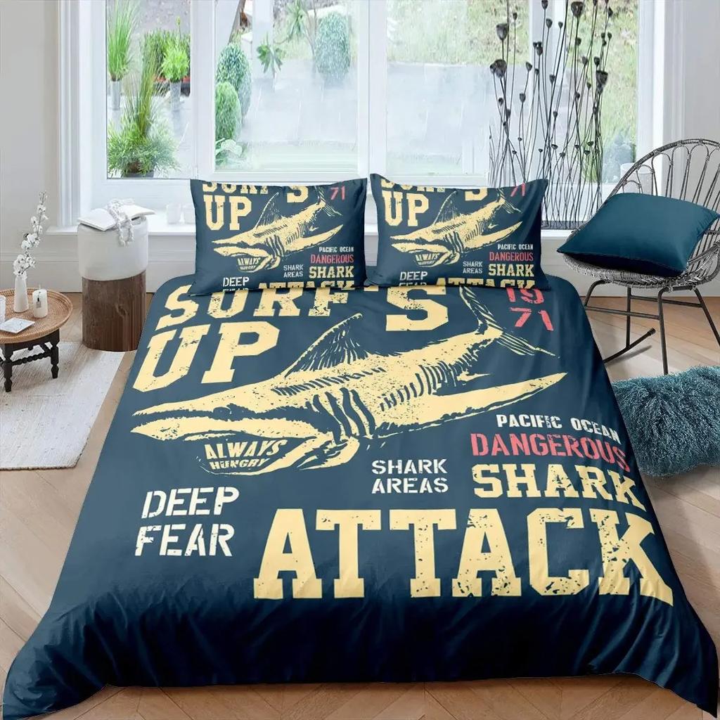 Shark Duvet Cover Set Types of Sharks Pattern Duvet Cover Set Bedclothes Pillowcase Double Queen King Size Polyester Bedding Set