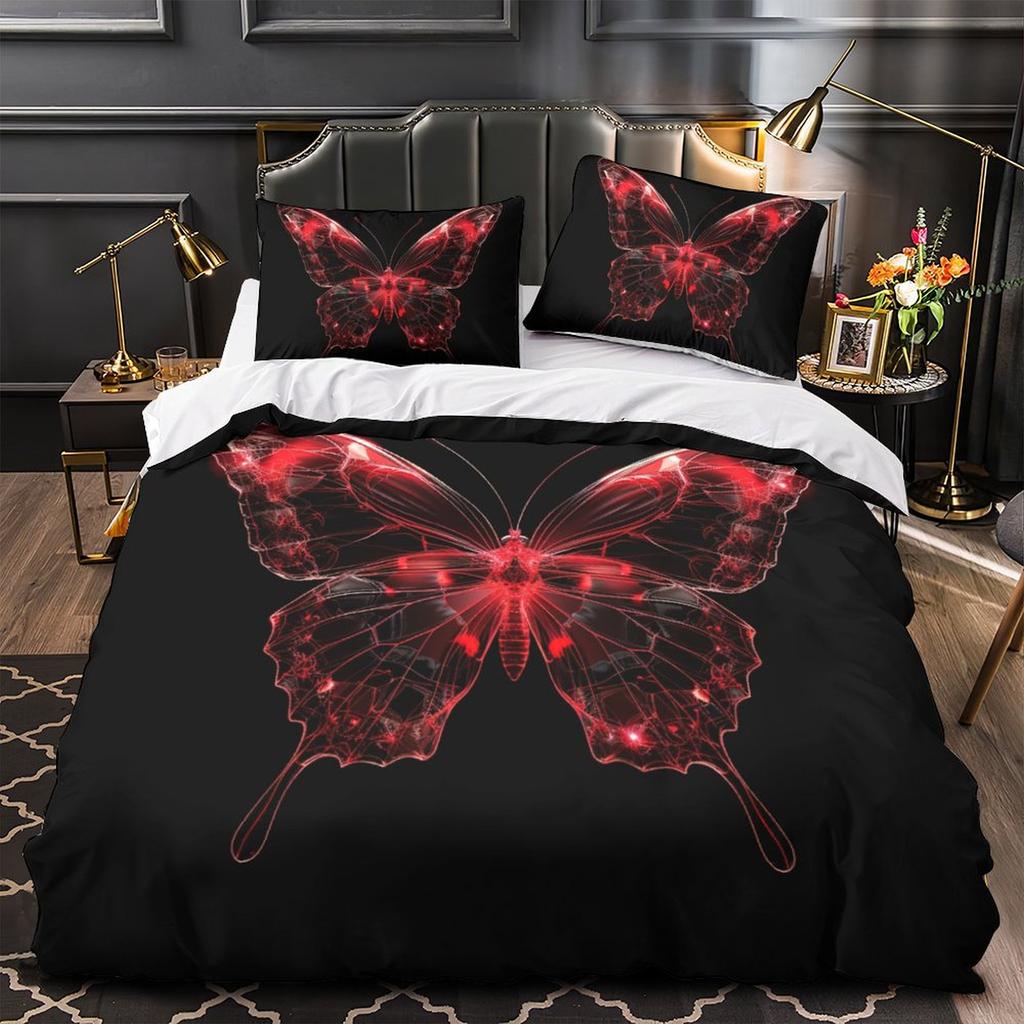3D Colorful Butterfly Bedding Set Fashion Quick Drying Duvet Cover Pillow Case 2/3pcs Girl Kids Women's Soft Cover for Full Size Bed
