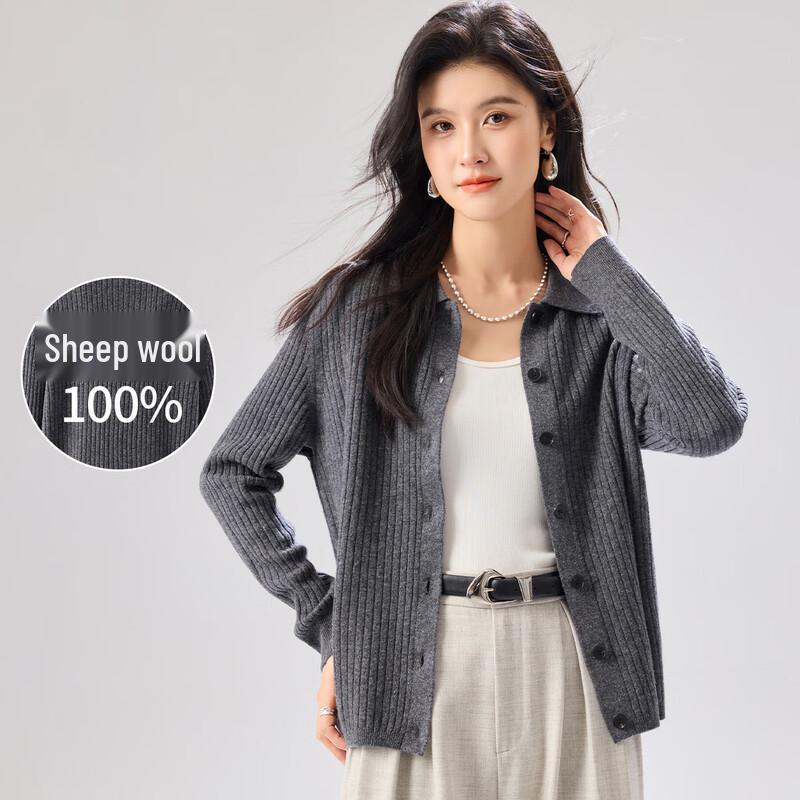 

Women s 100% Merino Wool Lapel Cardigan Sweater L