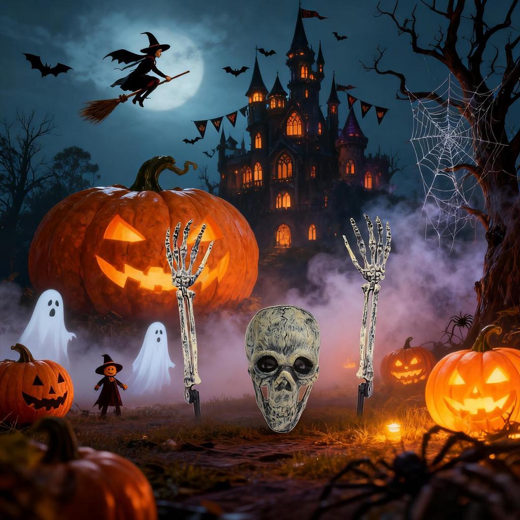 Skeleton Outdoor Decorations Halloween Stakes 3 Pieces Realistic Skull For Pathway Lawn Garden Front Door Yard Fence