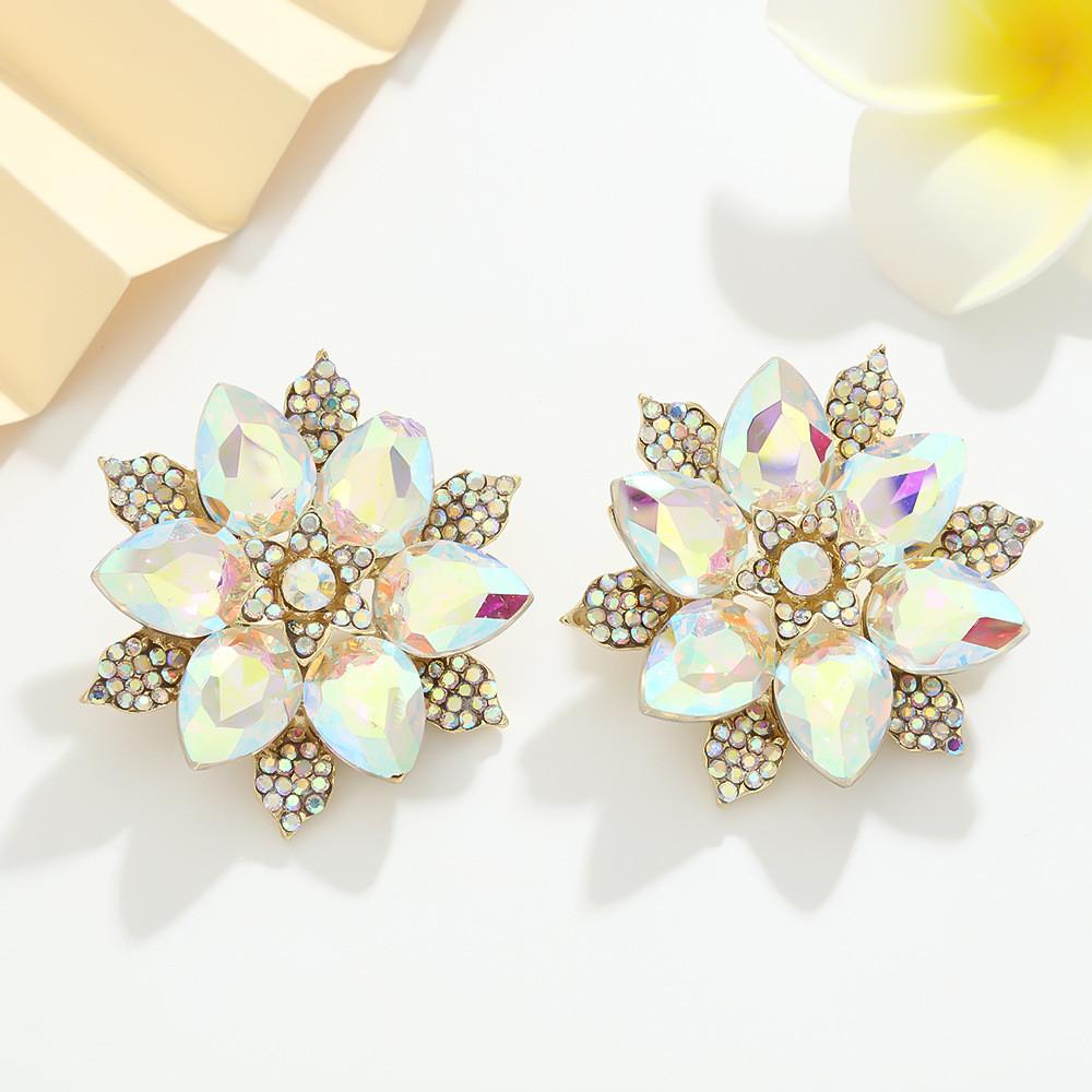 Fashion Alloy Flower Water Crystal Earrings With Geometric Design For Ladies Color A