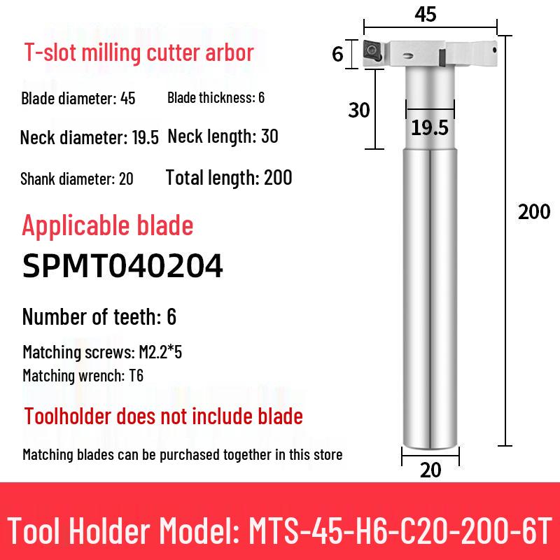 CNC T-Slot Milling Cutter with HTS Three-Sided Blade, Shank Thickness: 6, 8, 10, 12 Mm