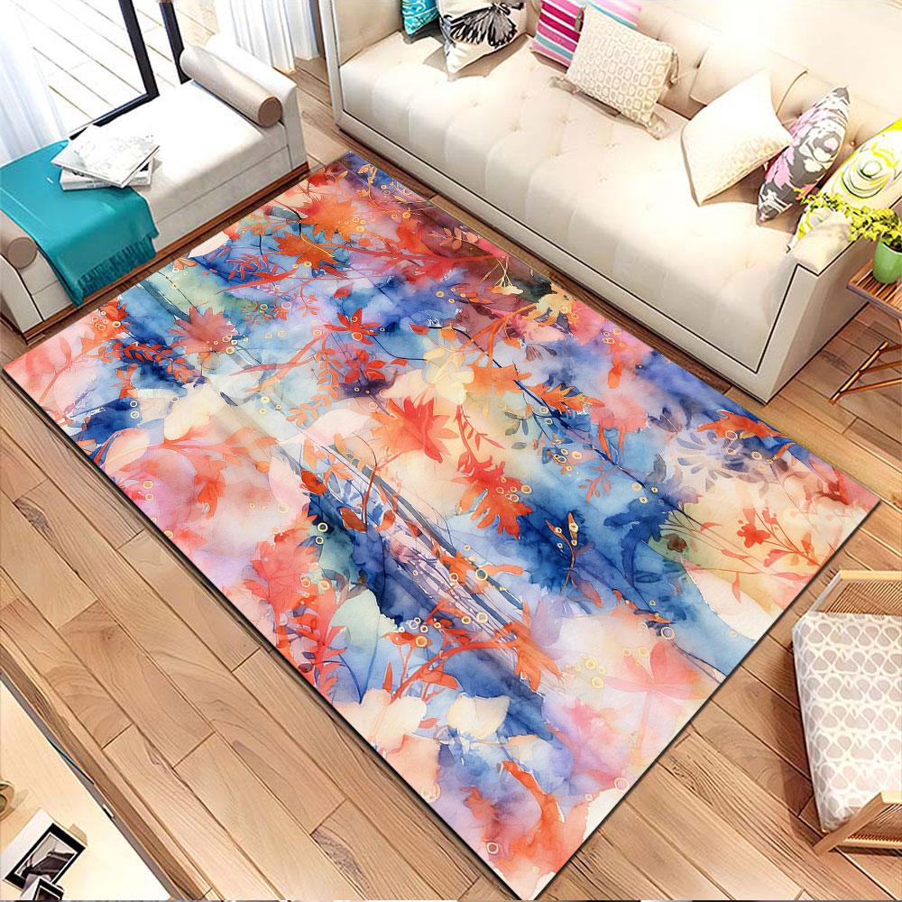Vibrant Watercolor Floral Pattern Patterned carpet, non slip mat suitable for living room and bedroom sofas