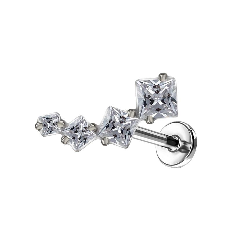Hot Sale Body Jewelry: Titanium Labret Flatback Tragus Earring Stud Internal Thread Zircon Rings
