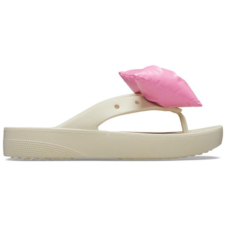 Crocs Classic Cloud Bow Simple Anti-Slip Antibacterial Flip-Flops Women Footwear Bone-White 210182-2Y2
