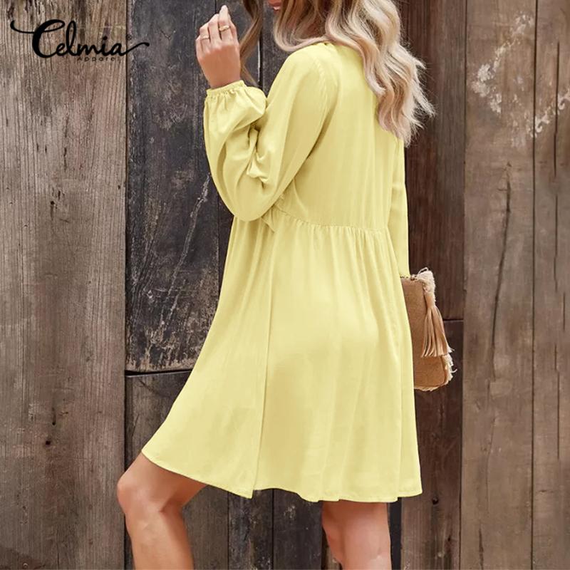 Celmia Spring Mujer Moda Encaje Con Volantes Costuras Sexy Mini Vestido  Manga Larga V Cuello Sólido Casual Suelto Vestidos Cortos Plus Size comprar  a buen precio — entrega gratuita, reseñas reales con
